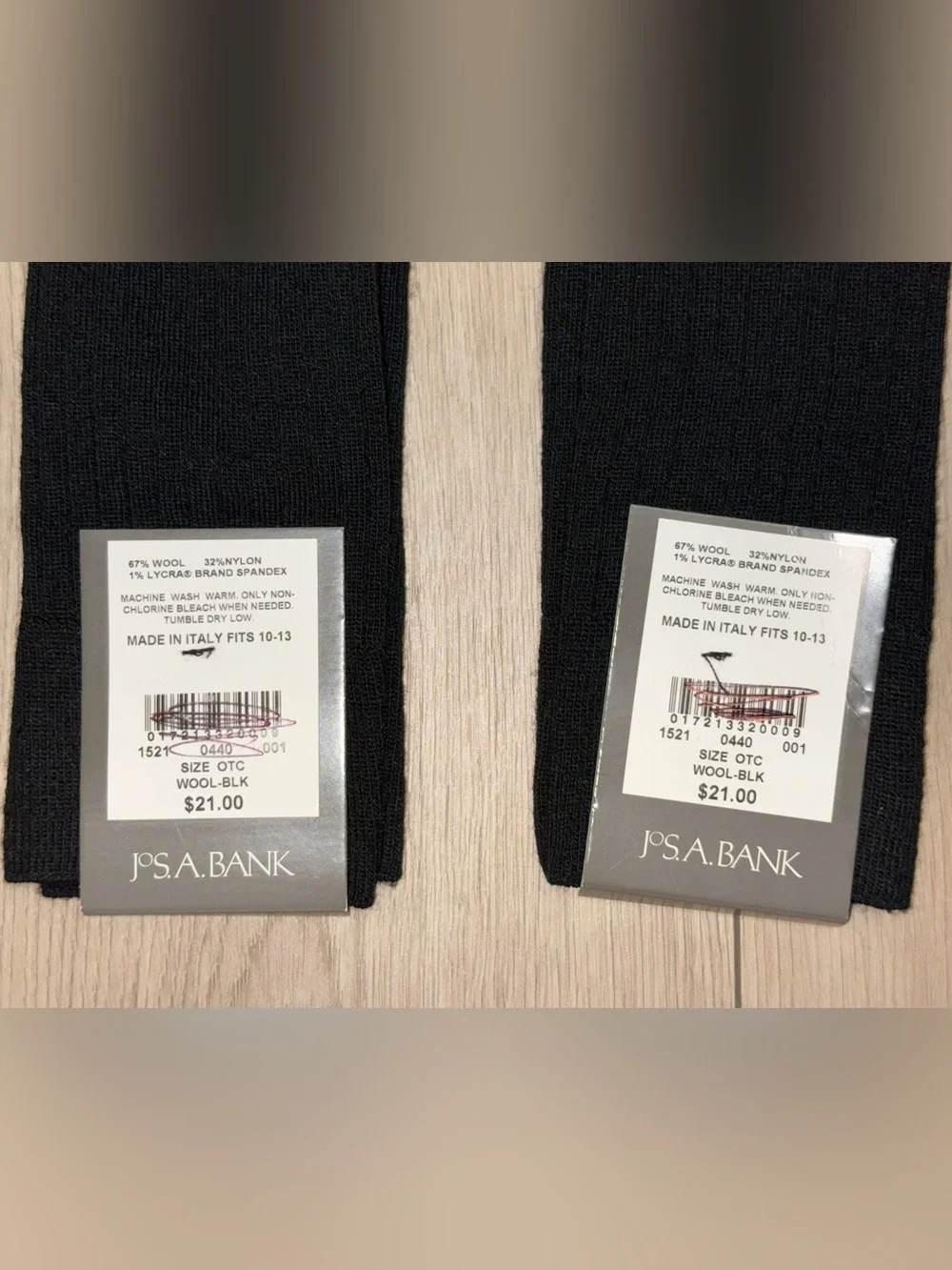 Jos. A. Bank Black Ribbed Merino Wool Over-The-Calf Socks - Pair Shoe size 8-12